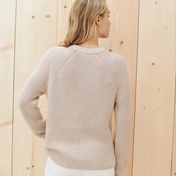 Jenni Kayne Cotton Fisherman Crewneck Knit Sweater Oatmeal